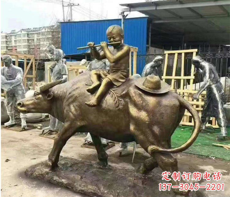 福建铜雕户外牧童骑牛雕塑摆件