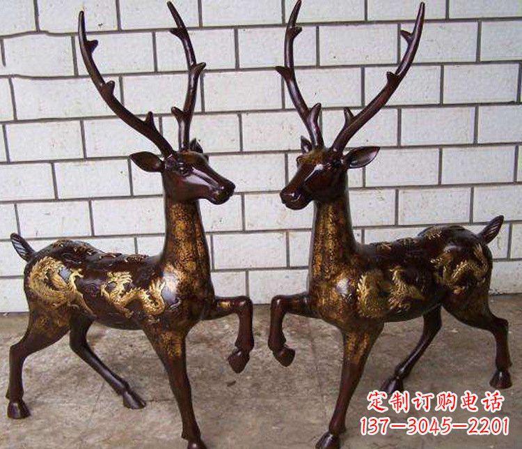 福建铜雕吉祥复古梅花鹿雕塑摆件