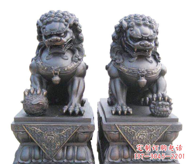 福建铜雕酒店镇宅招财狮子摆件 (2)