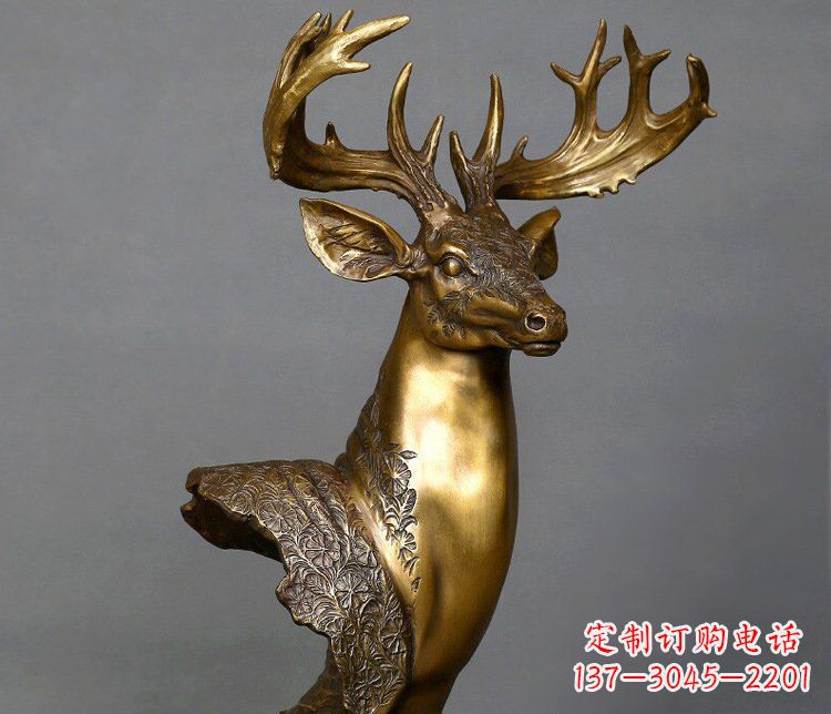 福建铜雕如意铜鹿头摆件