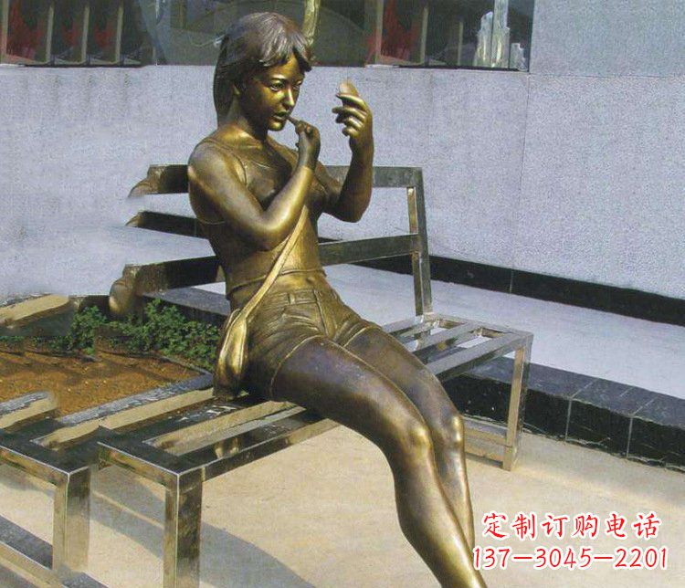 福建铜雕商业街化妆女孩人物雕塑