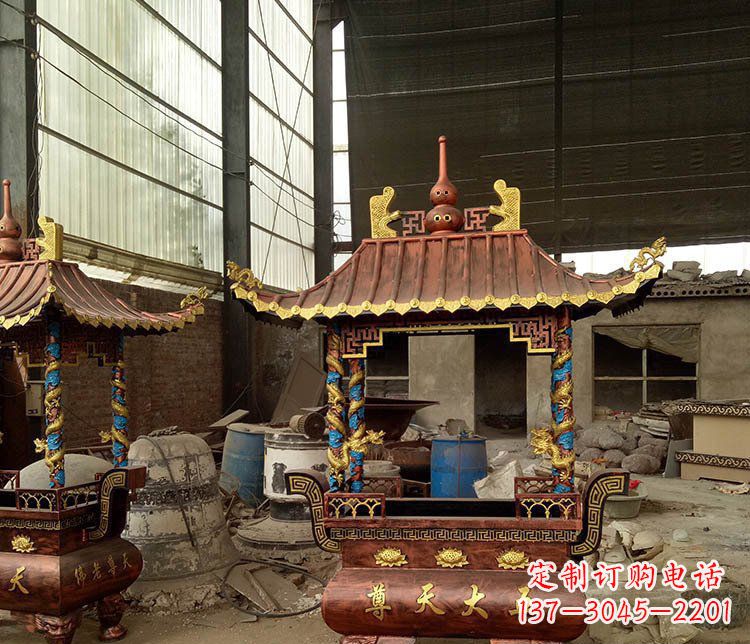 福建铜雕小型寺庙香炉摆件
