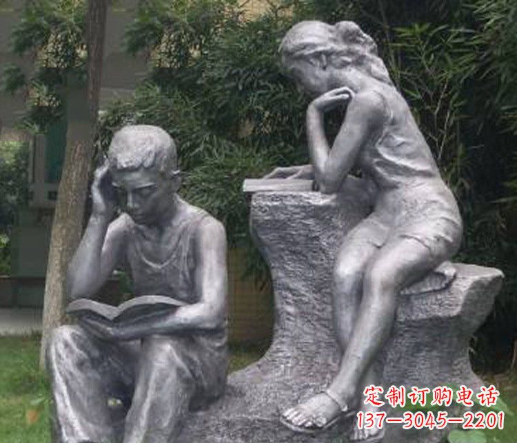 福建铜雕校园读书学生摆件