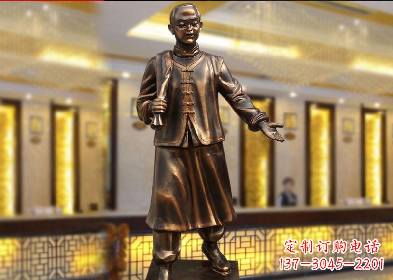 福建铜雕迎宾人物店小二