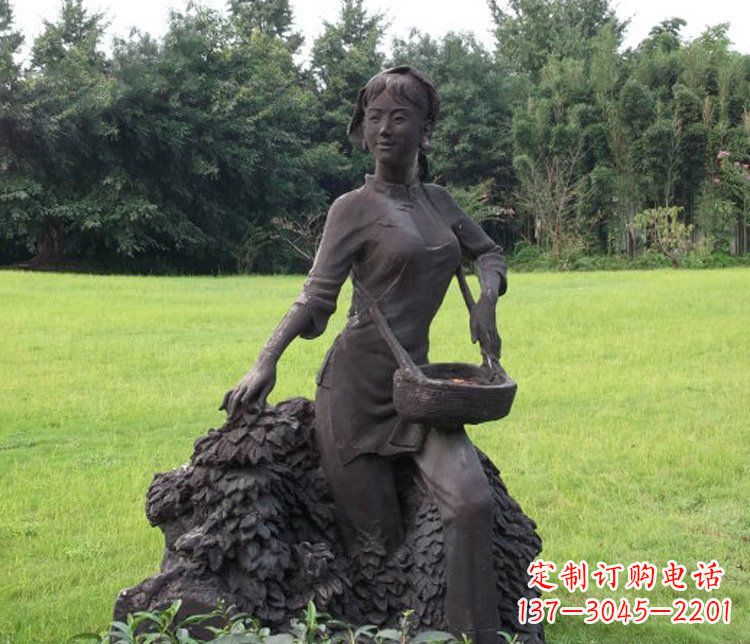 福建铜雕园林采茶女孩人物雕塑
