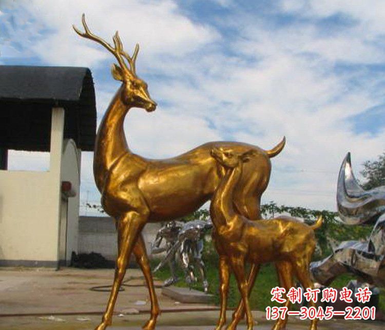福建铜雕园林动物母子鹿雕塑