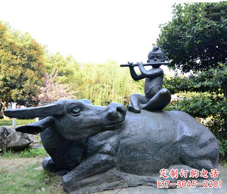 福建铜雕园林牧童骑牛景观摆件