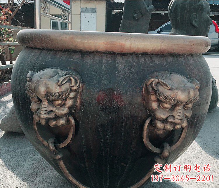 福建铜雕圆形荷花水缸雕塑 (6)