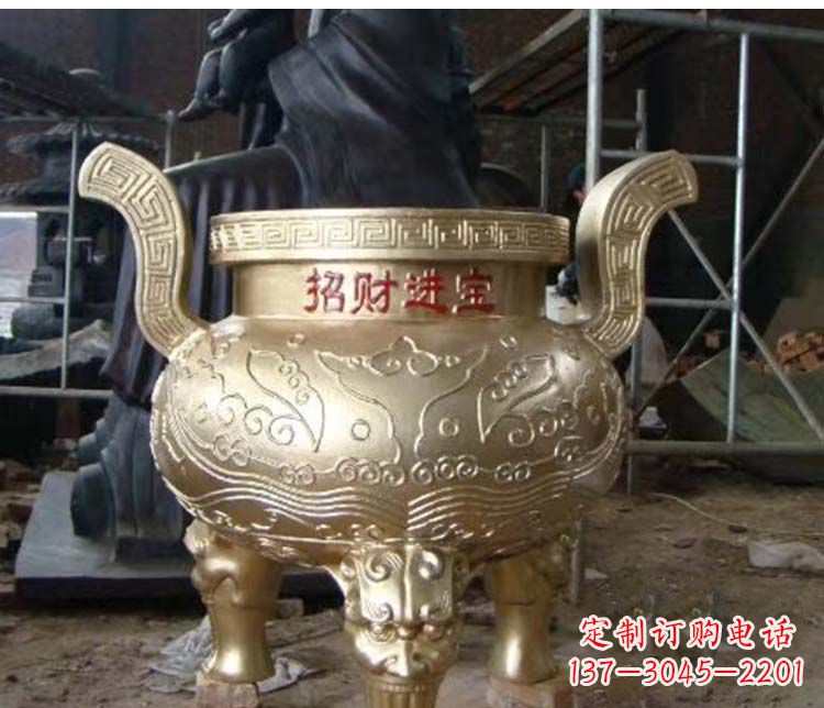 福建铜雕招财进宝圆形香炉