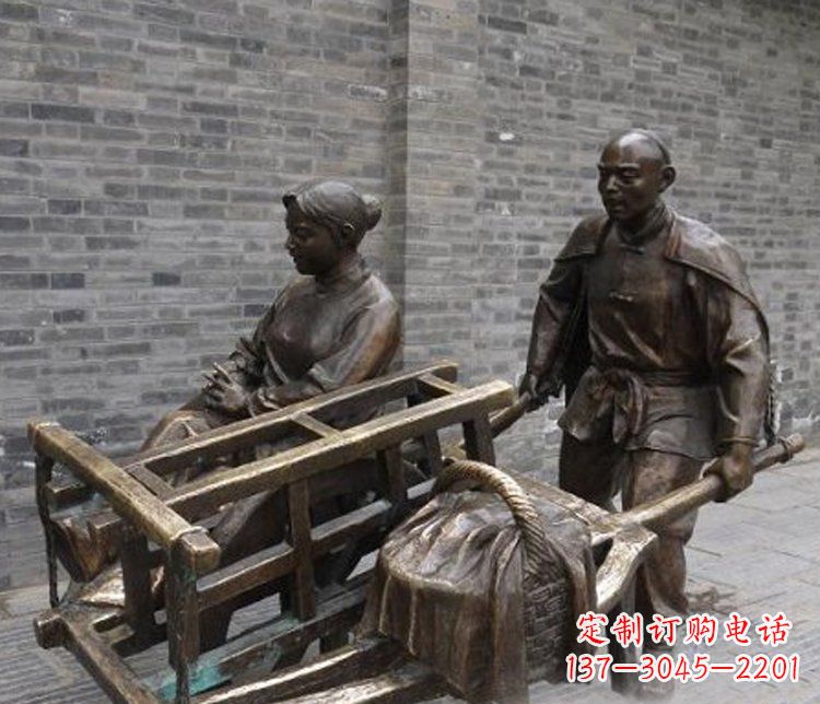 福建推独轮车的人物铜雕
