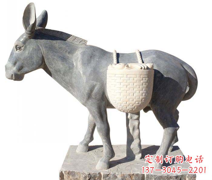 福建驮竹筐的小毛驴公园动物石雕