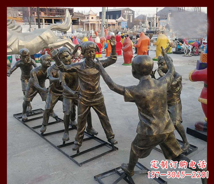 福建玩老鹰捉小鸡的儿童铜雕