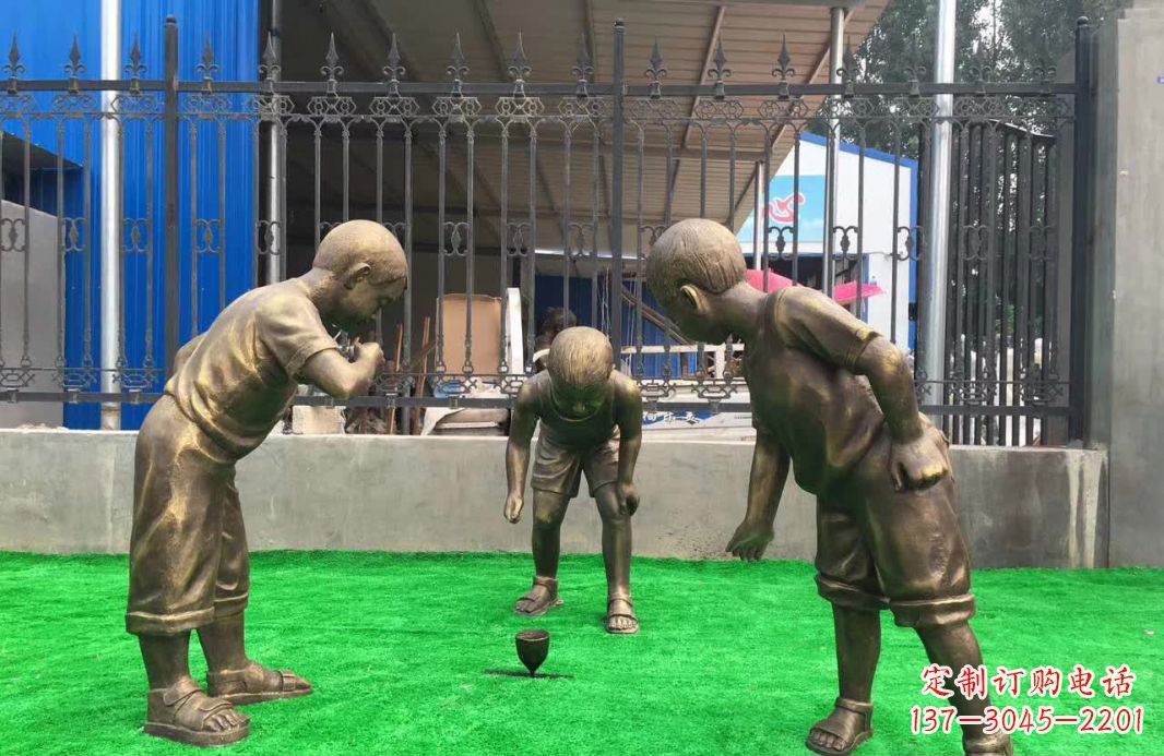福建玩陀螺儿童铜雕塑