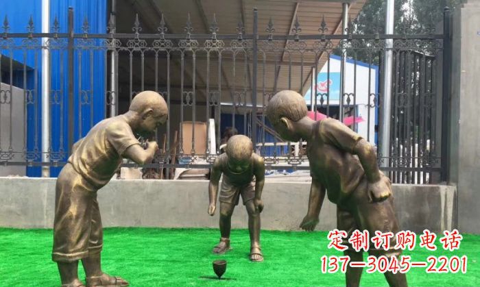 福建玩陀螺儿童铜雕