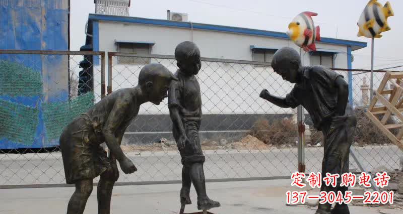 福建玩陀螺人物铜雕