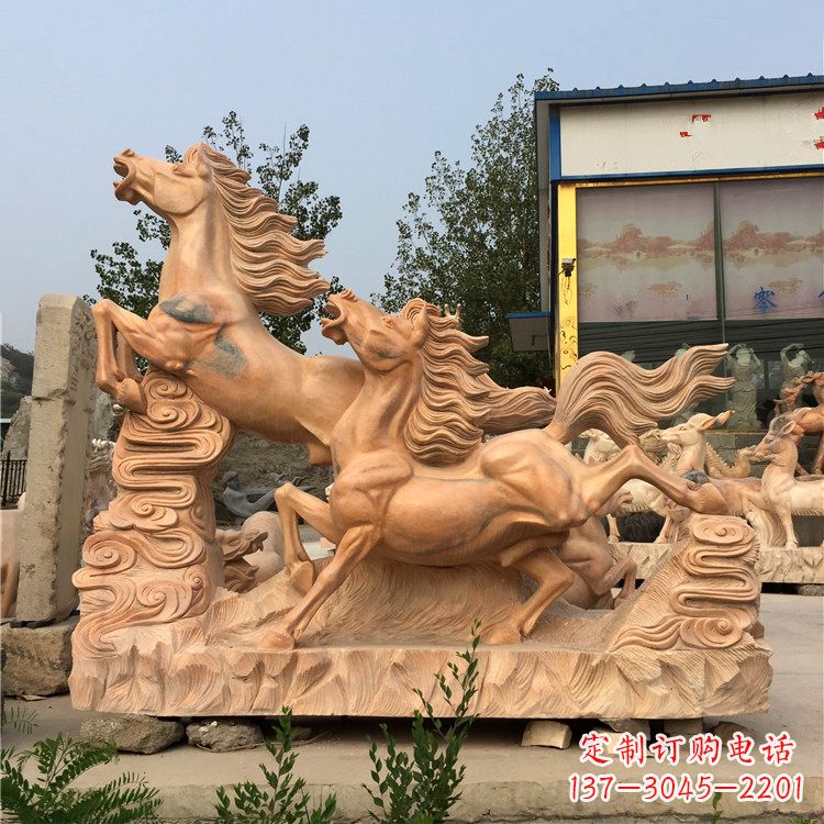 福建晚霞红奔马群雕