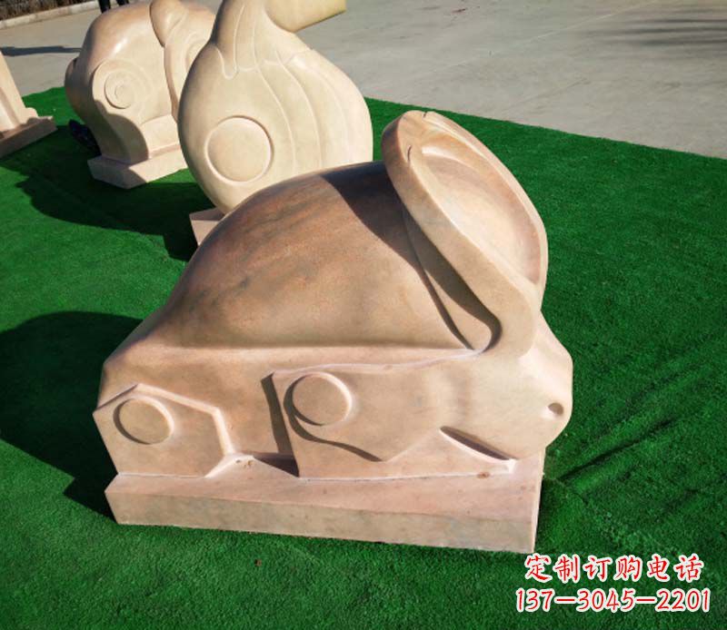 福建晚霞红抽象十二生肖石雕
