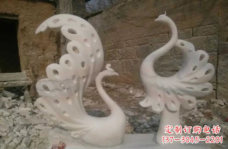 福建晚霞红抽象石雕孔雀