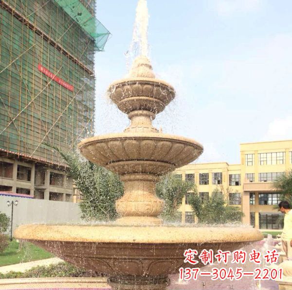 福建晚霞红大型多层喷泉石雕