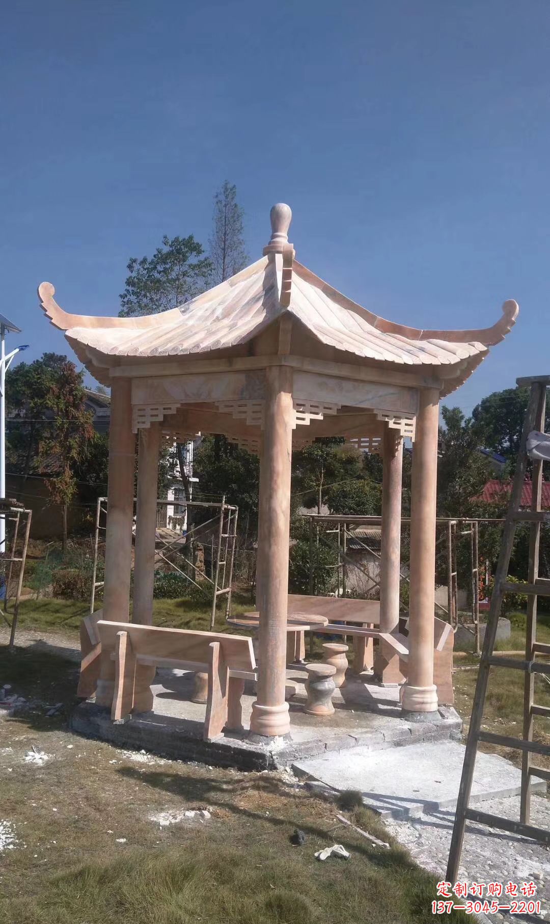 福建晚霞红单层石凉亭