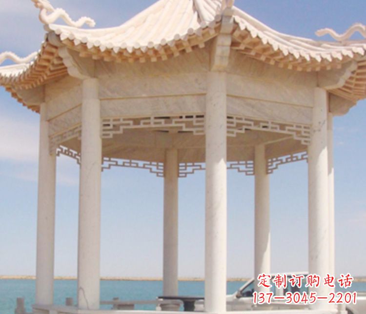 福建晚霞红单层凉亭石雕