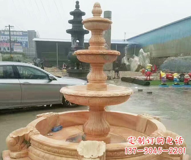 福建晚霞红多层大型石雕喷泉 (3)