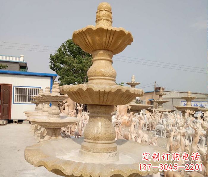 福建晚霞红多层大型石雕喷泉 (7)