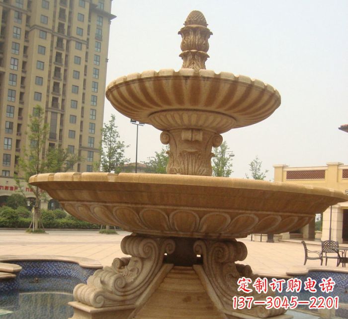 福建晚霞红多层大型石雕喷泉 (5)