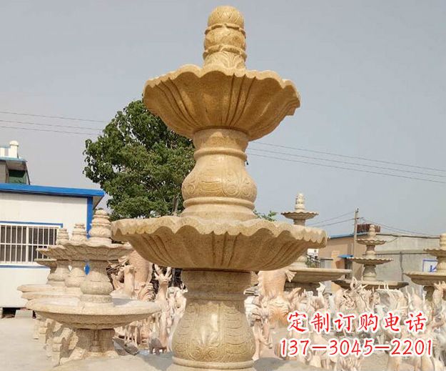福建晚霞红多层大型石雕喷泉 (6)