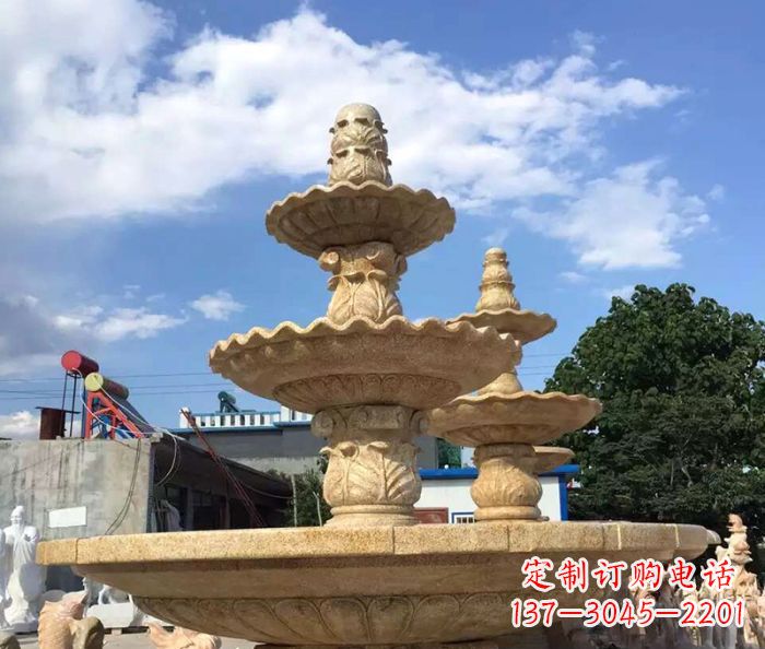 福建晚霞红多层喷泉石雕