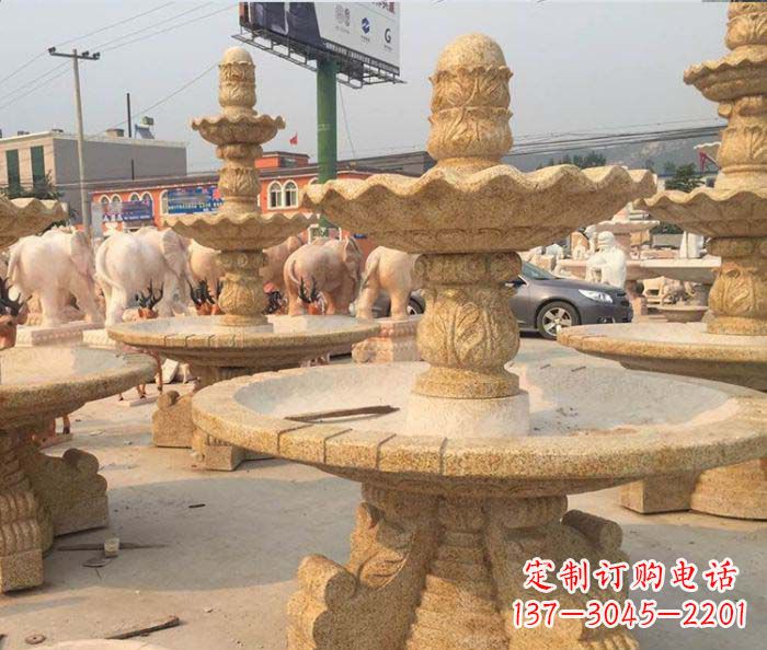 福建晚霞红多层大型石雕喷泉