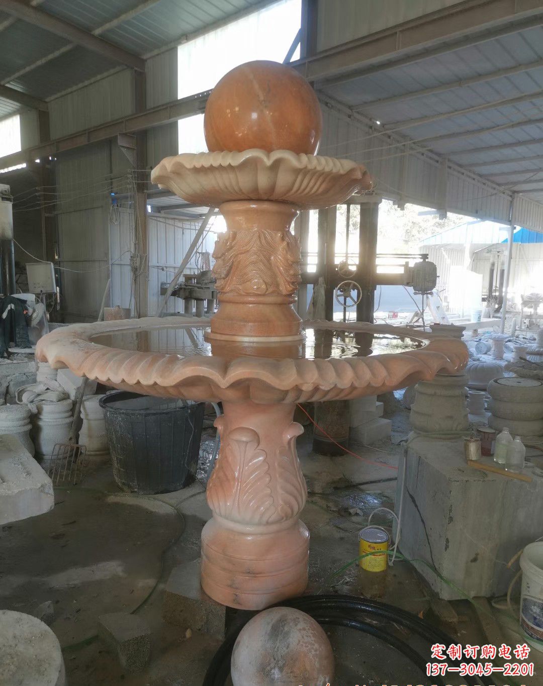 福建晚霞红风水球雕塑