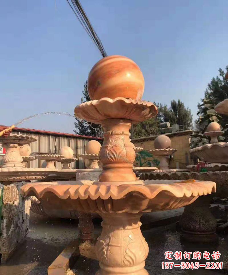 福建晚霞红风水球雕塑别墅庭院景观雕塑