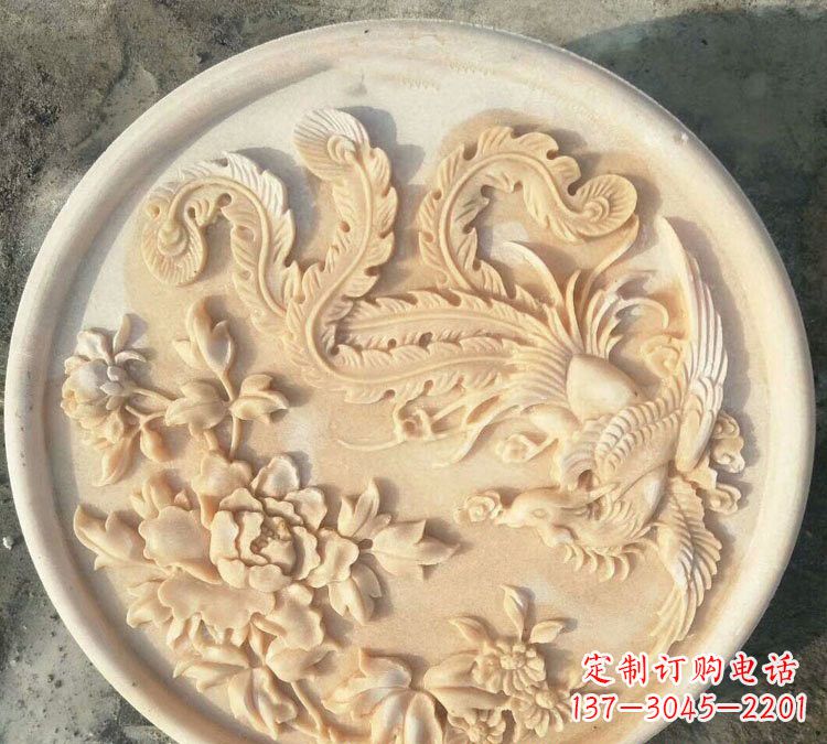 福建晚霞红凤凰牡丹石浮雕