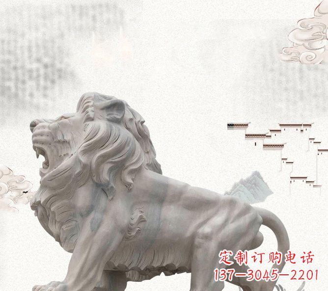福建晚霞红公园动物仿真狮子石雕
