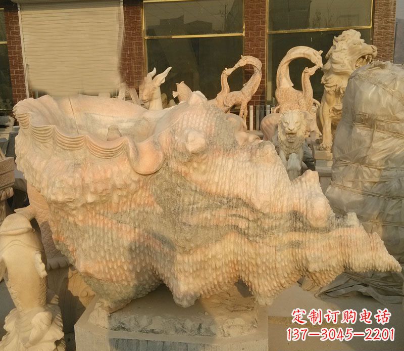 福建晚霞红海螺石雕