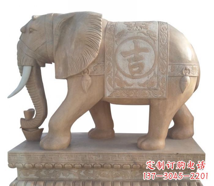 福建晚霞红吉祥如意大象石雕 (4)