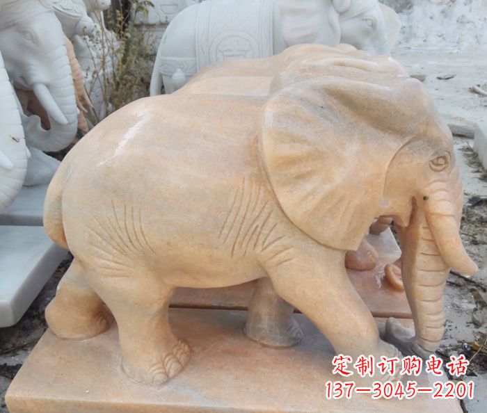 福建晚霞红吉祥如意大象石雕 (3)