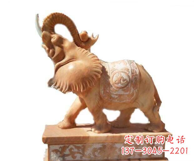 福建晚霞红吉祥如意象鼻朝天的大象石雕