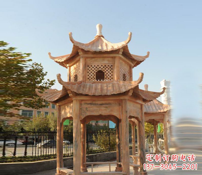 福建晚霞红景区休息凉亭