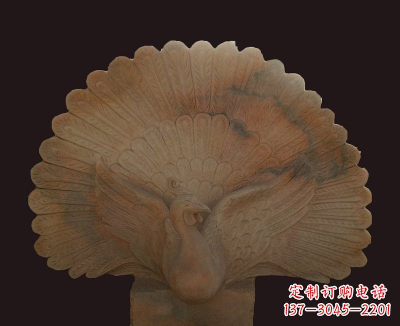 福建晚霞红开屏孔雀石雕