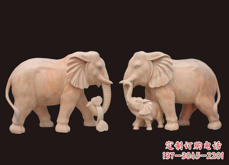 福建晚霞红母子大象雕塑