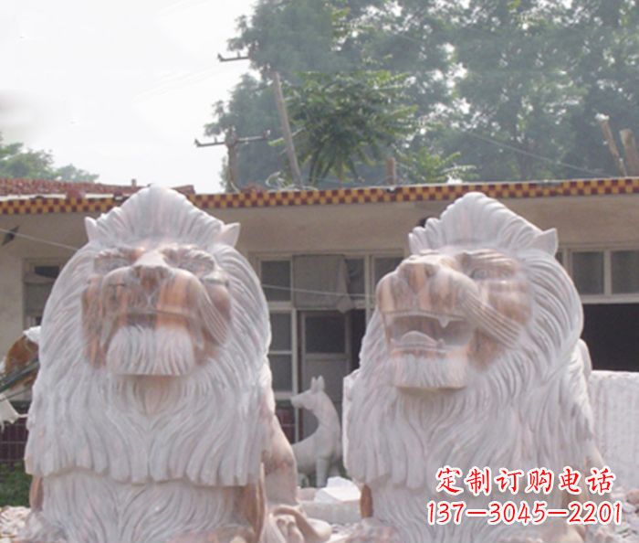 福建晚霞红欧式石雕狮子