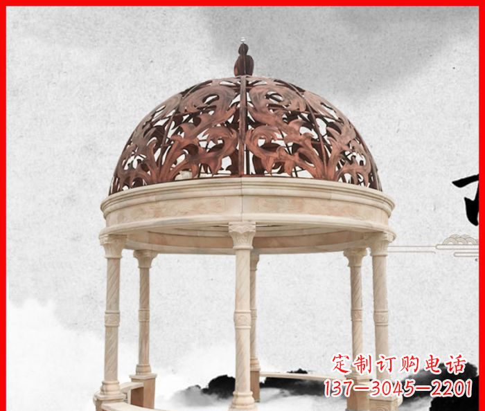福建晚霞红欧式圆顶石雕凉亭 (2)