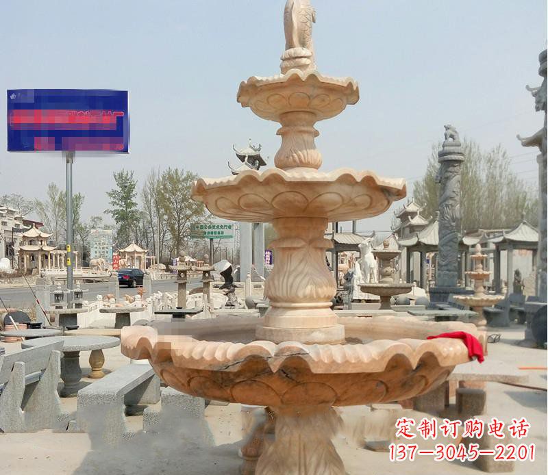 福建晚霞红喷泉喷水盆石雕