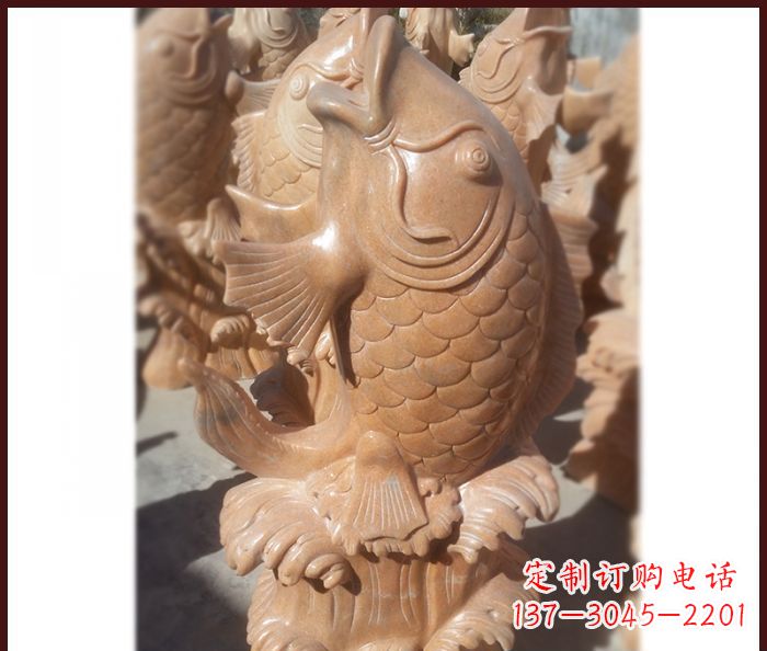 福建晚霞红喷水鲤鱼石雕 (3)