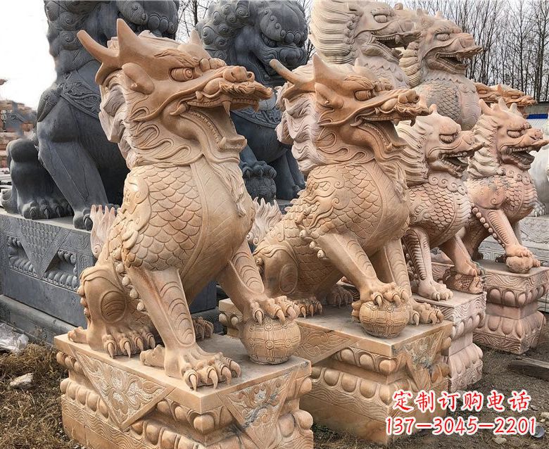 福建晚霞红麒麟石雕 (2)