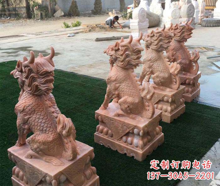 福建晚霞红麒麟招财镇宅石雕