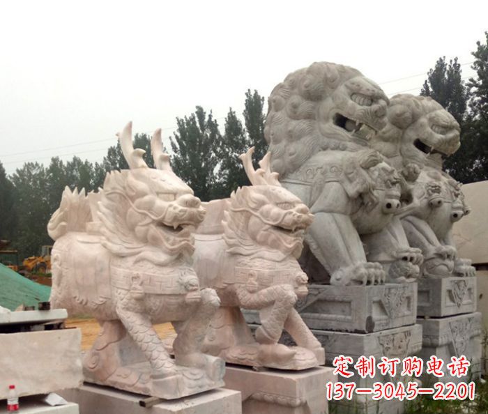 福建晚霞红瑞兽麒麟石雕