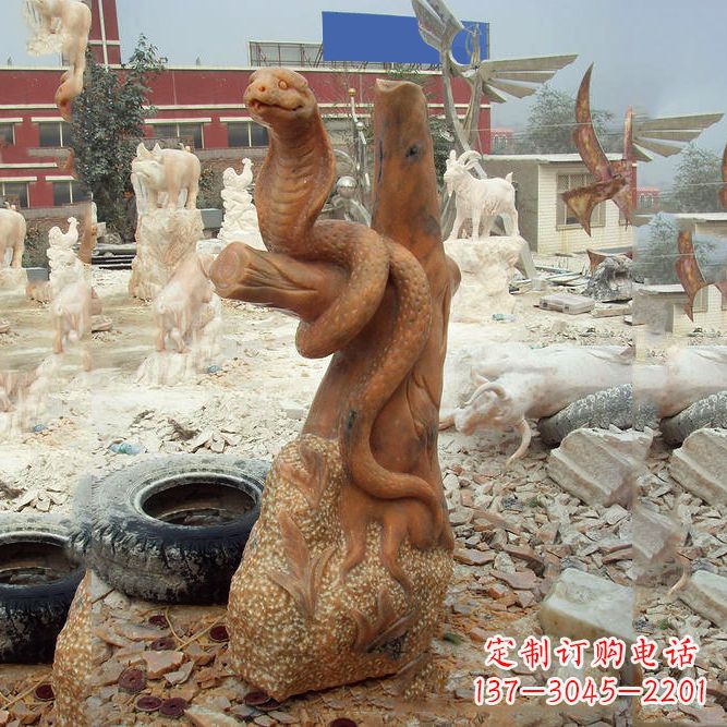 福建晚霞红蛇石雕-12生肖动物雕塑